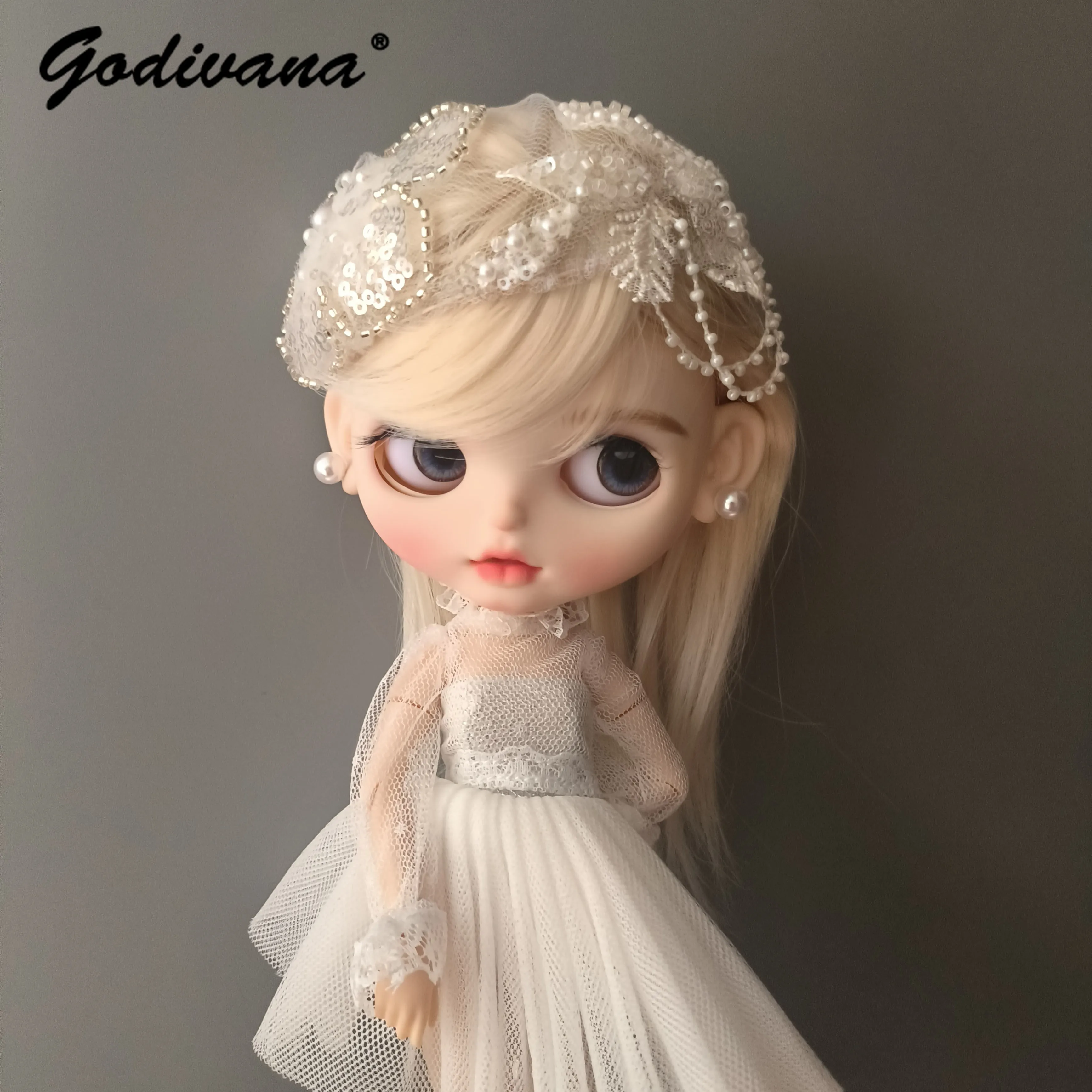 Blythe Headgear Hat Blythe BJD Doll Hair Accessories Delicate Fashion Lace Sequined Pearl Mesh Hat Blythe Props