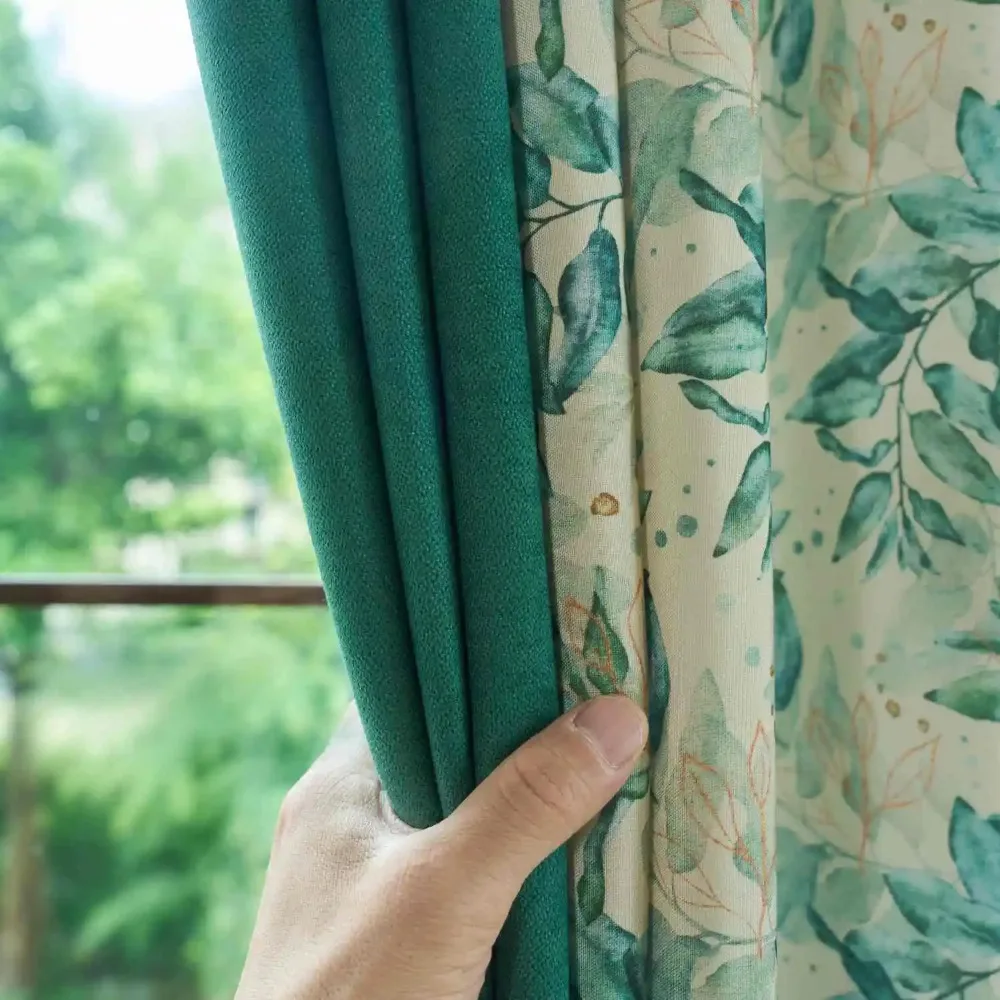 

Custom Made 70% Blackout Living Room Window Green Stitching Curtains Bedroom Curtains Drapes Pastoral Curtain