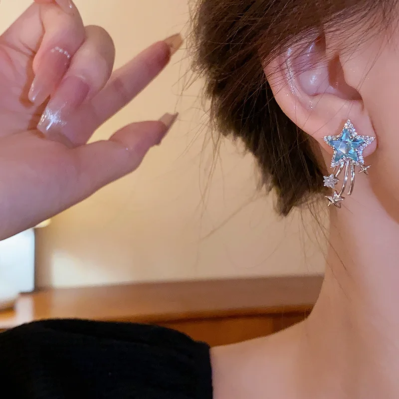 Unique Design Exquisite Blue Star Zircon Earrings for Women Personalized fashion Daily Accessories Party Jewelry Premium Gifts