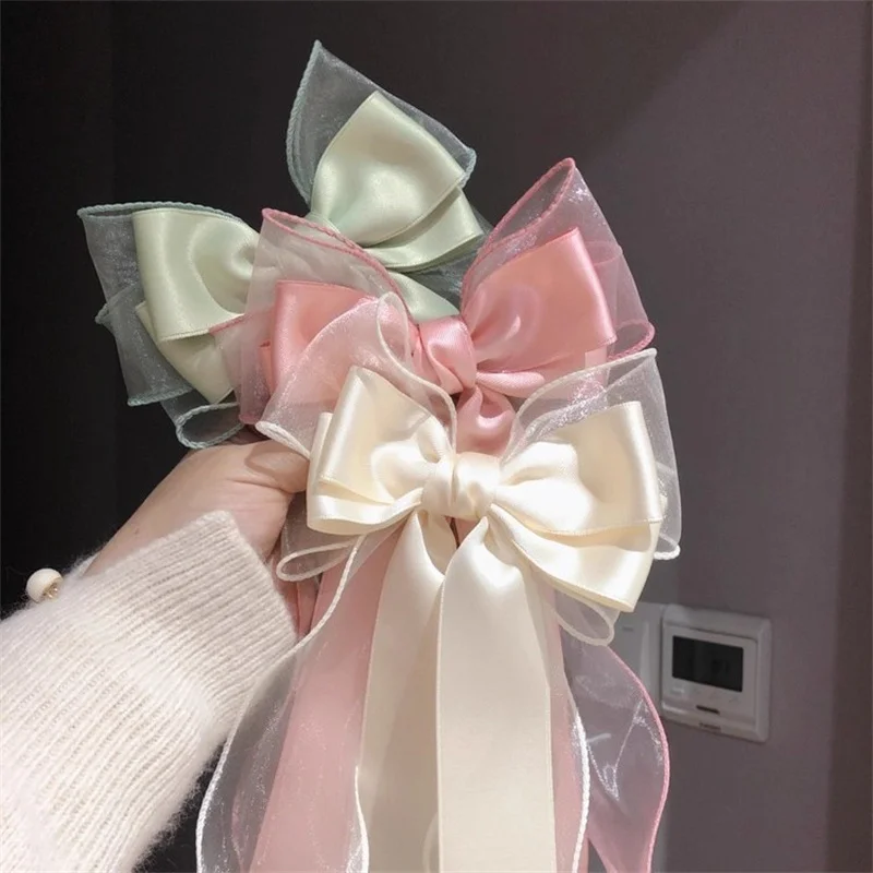 

Милые атласные банты, сетчатые заколки для волос с бантом, темпераментные аксессуары для волос для женщин, детей, головной убор для девочек, заколки для волос