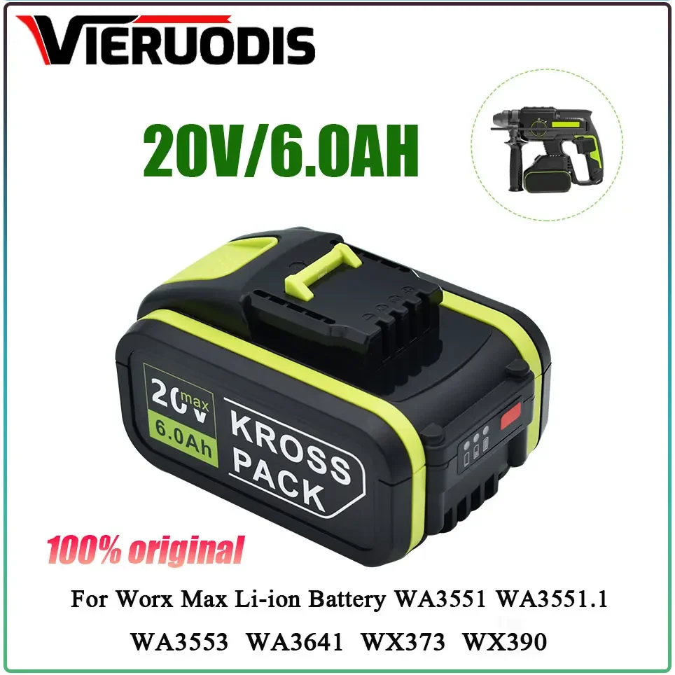 

For Worx 20V 6000mAh Battery Li-ion Battery WA3553 WA3551 WA3551 WA3572 WA3553 WX390 WA3551 WX178 WU268 Drill Battery