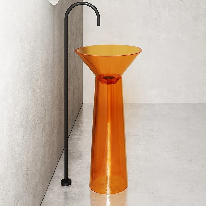 

Цветной прозрачный столбчатый умывальник из смолы, круглый, интегрированный в пол, для гостиничной ванной комнаты