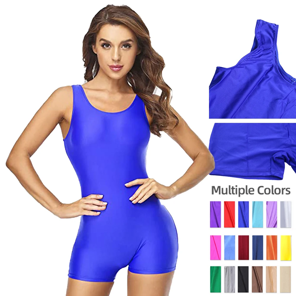 AOYLISEY Women Sleeveless Leotard Short Pants Dancewear Scoop Neck Adult Ballet Spandex Unisex Jumpsuit Costume Stage Playsuit