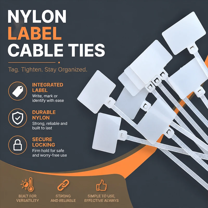 

Self-Locking Nylon Tag Cable Ties Multipurpose Write-On Label Zip Ties with Marker Plate for Home Office Outdoor Bundling 100pcs