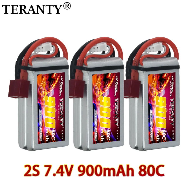 TERANTY 900mAh 2S 7.4V 80C/160C Lipo Battery Indoor Remote Control Crossing Machine FPV Small Four Axis Lithium Battery