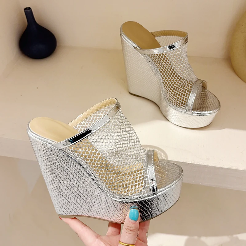 

High Heels Hollow Mesh Sandals Summer Fashion Trend Comfort Peep Toe Women Slippers Stilettos Jazz Dance Females Shoes Plus Size