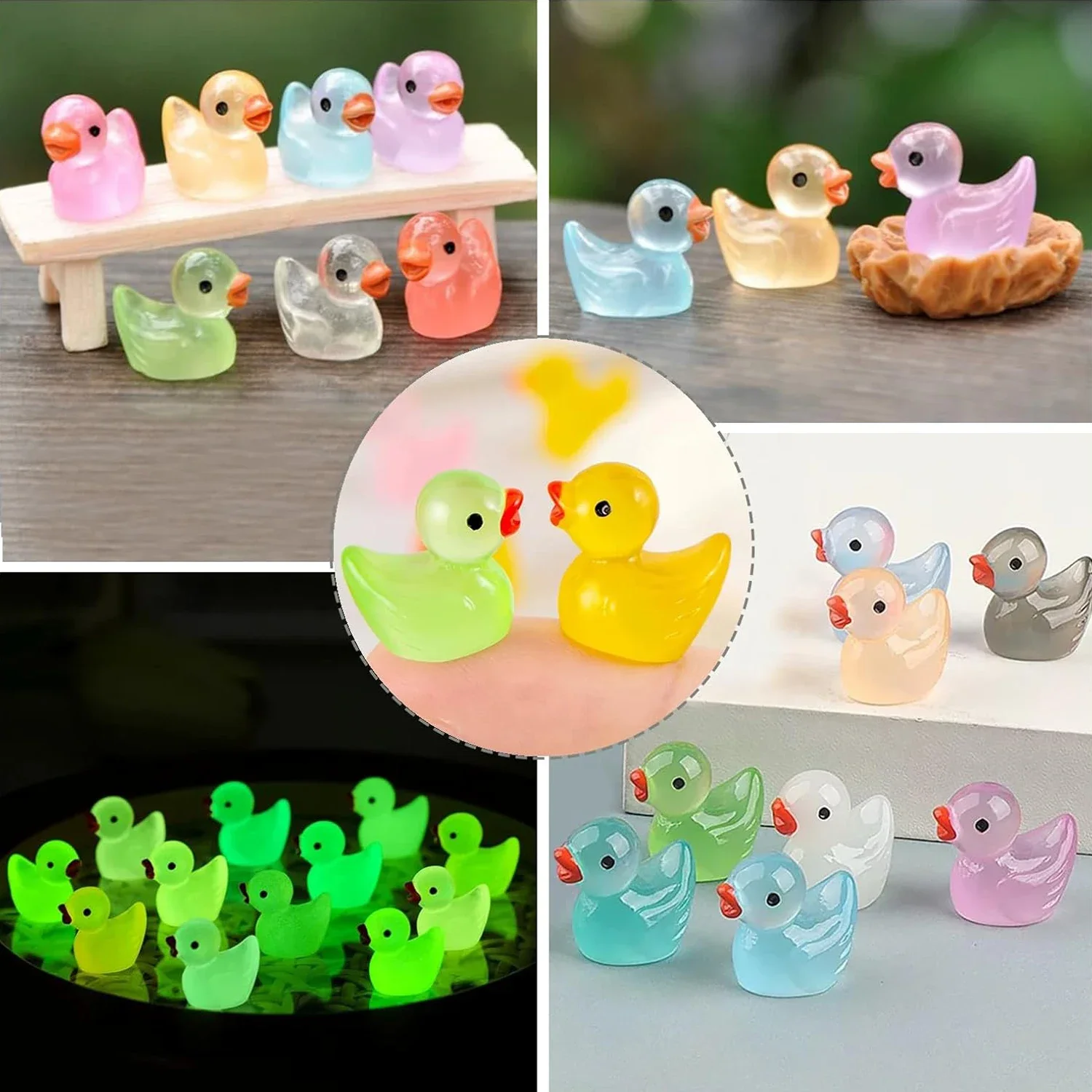 30/60/100PCS Glowing Mini Resin Little Ducks Moss Microlandscape Miniature Duck Figurines Fairy Garden Accessories Home Decor image 6
