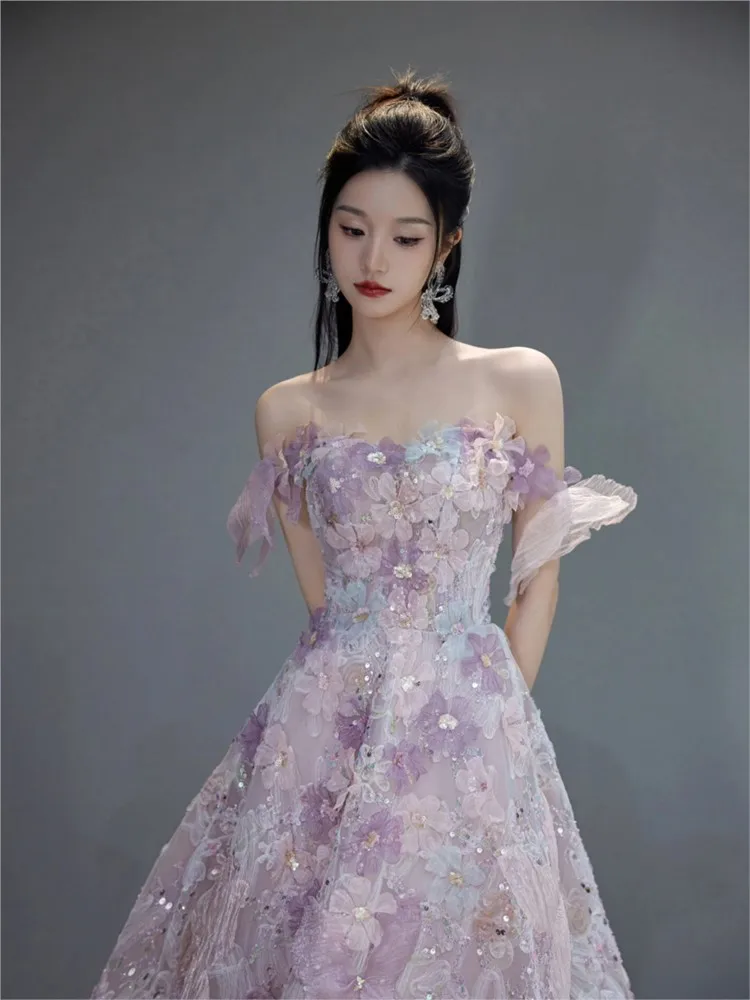 Heavy industry toasting wear a shoulder fairy banquet dress