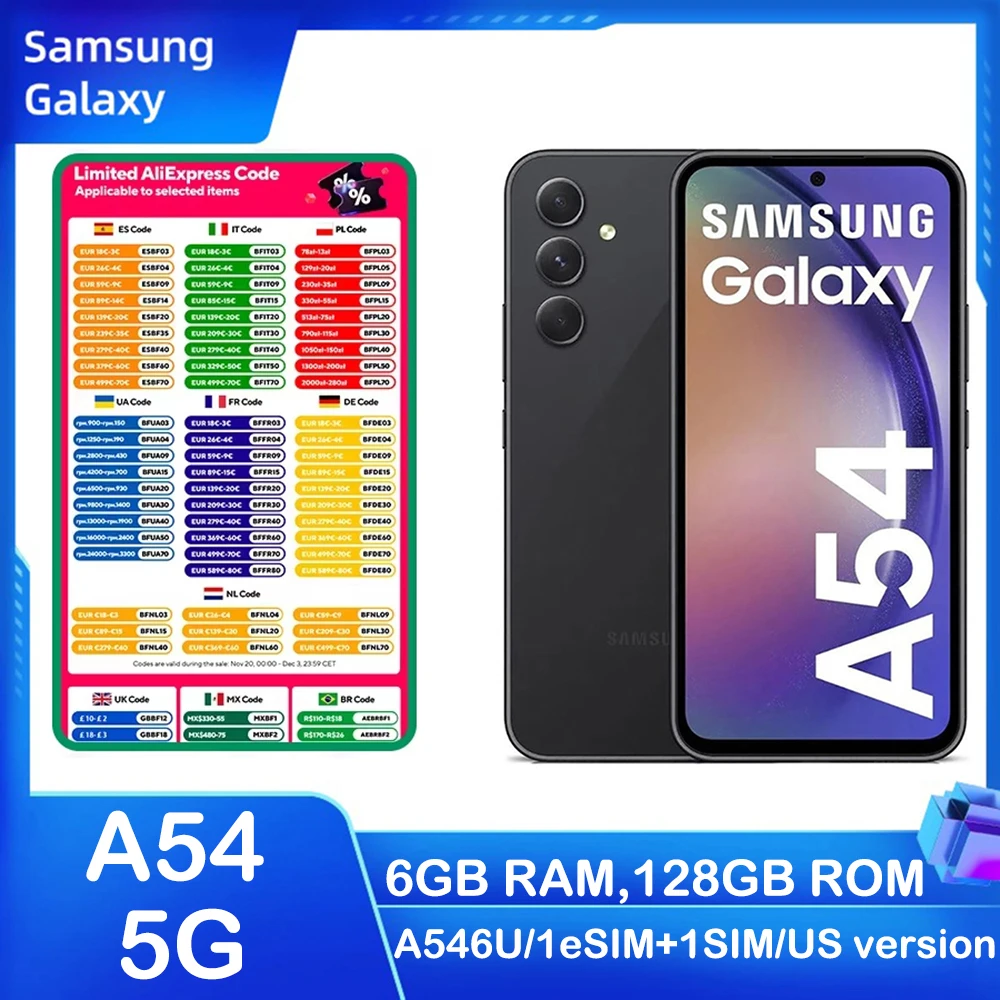 Samsung Galaxy A54 5G Smart Android Phone 6.4-inch A546U NFC 50MP 5000mAh 25W NFC Samsung Phone Eight Core US Version Unlocked