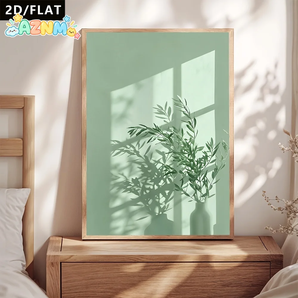2D Flat, 2D Flat, 2D/Flat 1pc Green Plants And Vases Under The Window'S Light Projection, a Fresh And Healing Style Decorativ