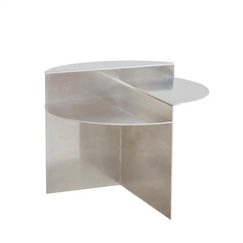 Italian modern stainless steel coffee table household small apartment round simple metal light luxury