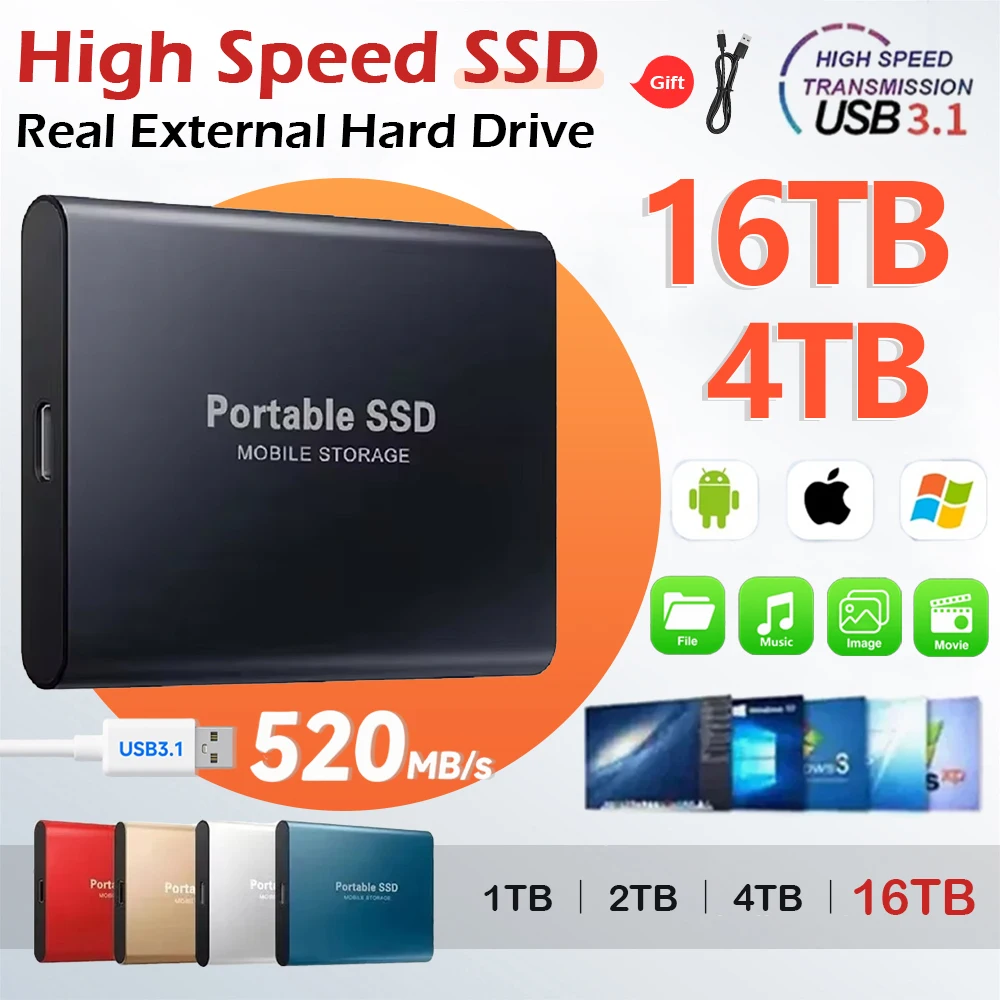 محرك الأقراص الصلبة الخارجي SSD عالي السرعة 1 تيرا بايت USB3.1 واجهة القرص الصلب 2 تيرا بايت محرك الحالة الصلبة 4 تيرا بايت تخزين كبير لأجهزة الكمبيوتر المحمول/الكمبيوتر #1