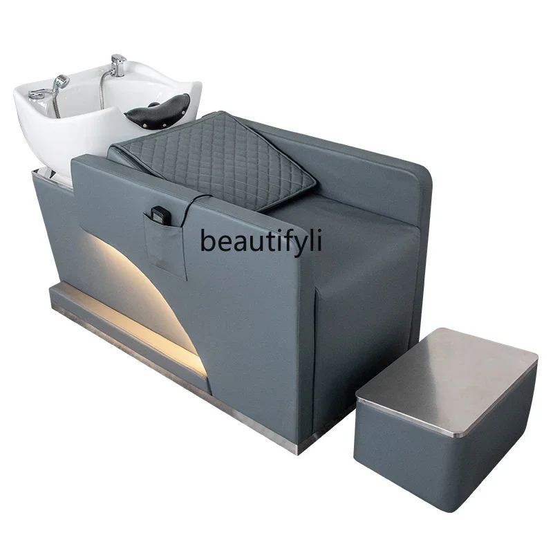 Electric Massage Shampoo Bed Lying Half Flushing Bed Hair Salon Ceramic Basin Barber Shop Shampoo Bed