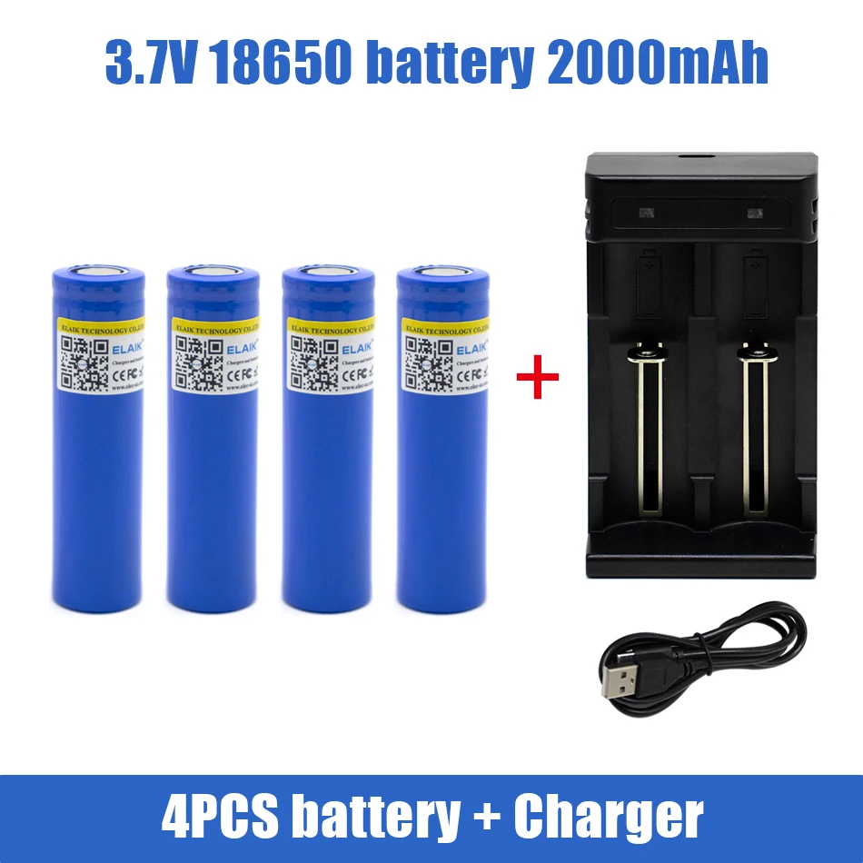 1-20PCS 18650 2000 mAh แบตเตอรี่ลิเธียม 3.7 V ไฟฉายแบบชาร์จไฟได้แบตเตอรี่, พร้อม USB Charger