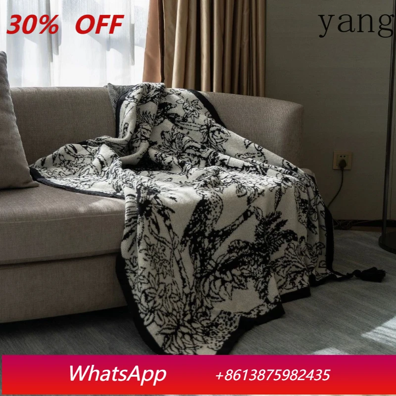 

LTT flower and bird pattern south light luxury blanket black and white sofa blanket living room casual nap blanket