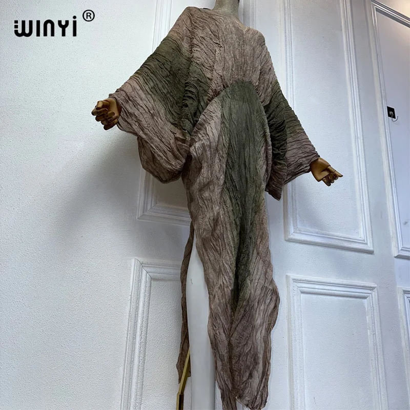 WINYI Summer Tie-dyed retro wrinkled long dress Loose robe Femme Vestidos holiday beach cover up maxi kaftan abaya dubai luxury