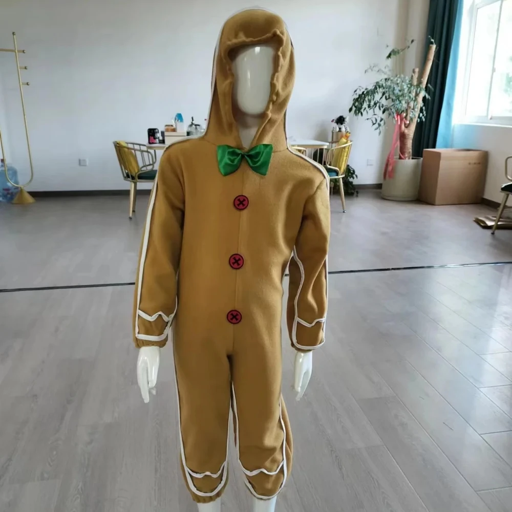 Xmas Gingerbread Man Kids Costume Cute Gingerbread Onesie Pajamas Kids Christmas Cosplay Party Novelty Clothing Holiday Gifts