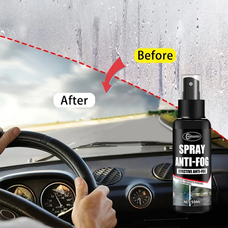 50ml Nano Anti-Fog Glass Spray, Hydrophobic Anti-Fog Agent for Car Windows, Windshields, Helmets and Mirrors, Quick-Drying Clean