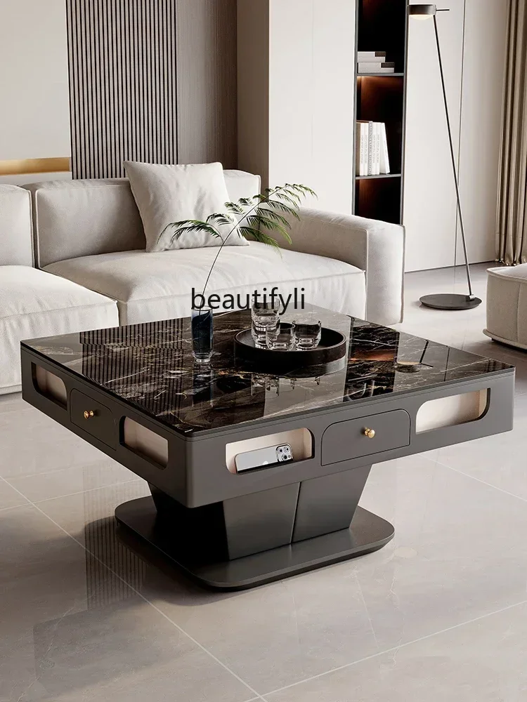 182C Electric light luxury rock slab lifting mahjong table dining table modern simple household with induction cooker coffee tab