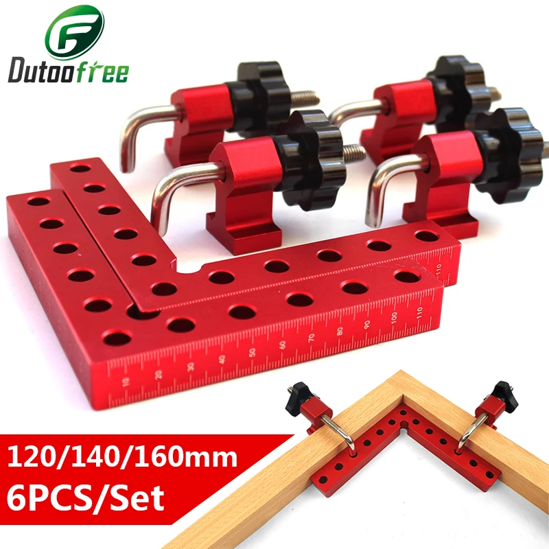 120/140/160mm Aluminium Alloy 90 Degree Positioning Squares Right Angle Clamps Woodworking Carpenter Tool Fixing Clips Tools 6PC