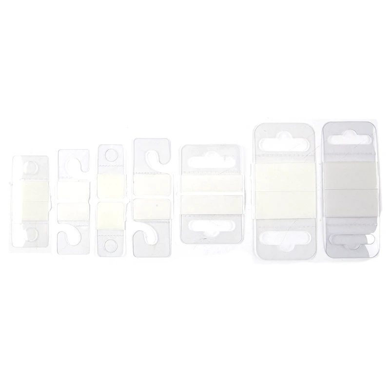 100pcs PVC Slot Hole Adhesive Hang Tabs Hook Plastic Transparent Hook Merchandise Package Box Bag Hangers Peghooks Display