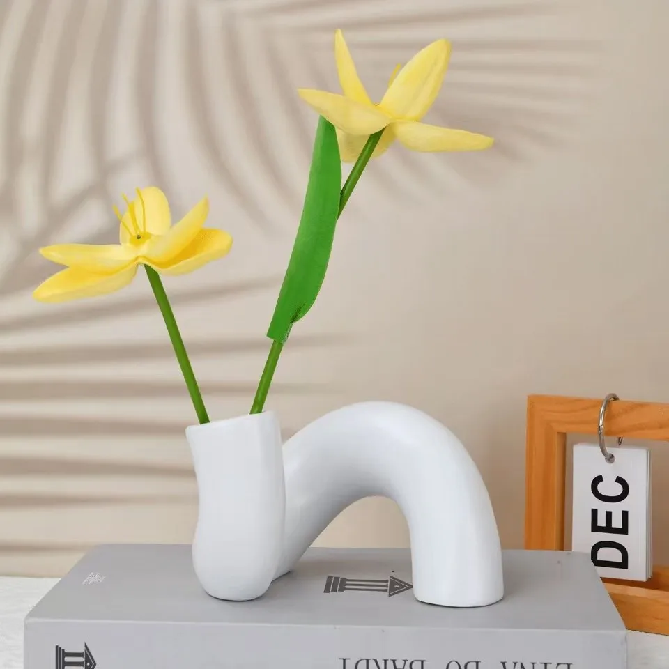 Modern Geometric Plant Vase- Artificial Greenery for Living Room/Office Decor