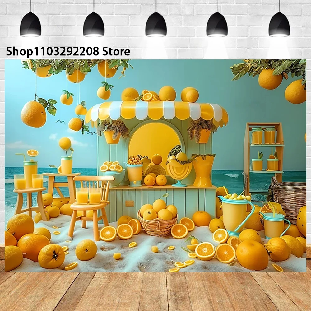 Lemon Booth Shop Theme Photography Background Baby Shower Kids Birthday Party Newborn Baby Portrait Photo Banner Studio Props