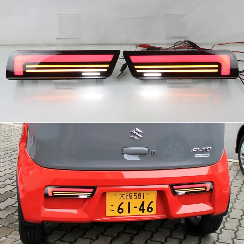 Car LED Rear Reflector For Suzuki Alto 2016 - 2021 2022  4 in1 Function Sequence Signal Indicator Tail Light Bumper Brake Lamp