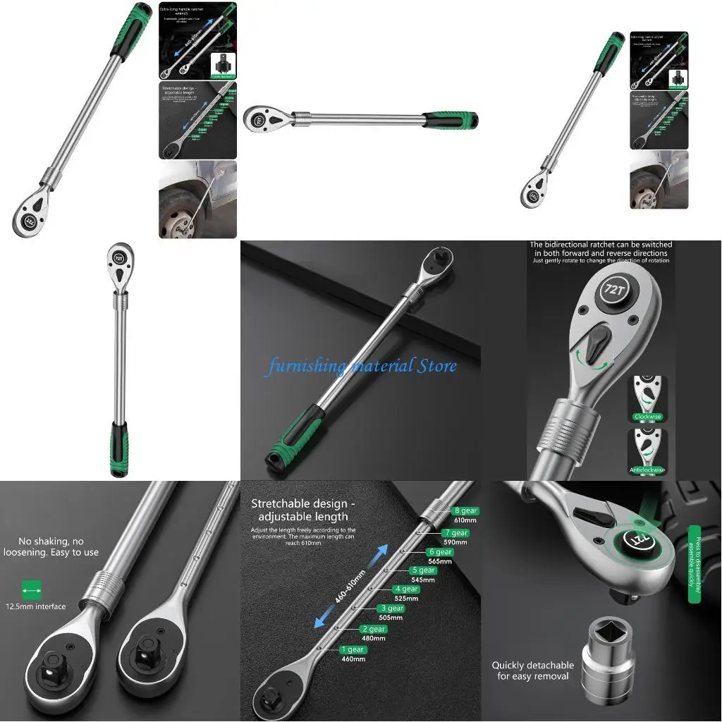 

Y5GD Extended Length Ratchet Wrench 460mm 610mm Adjustable 72 Tooth Mechanism