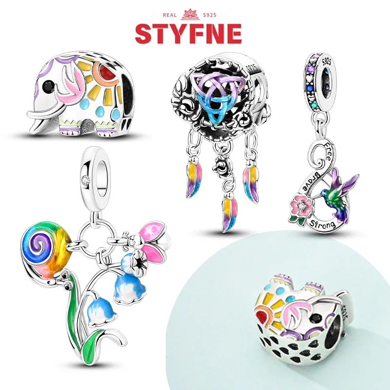 Novo 925 prata dreamcatcher encantos colorido elefante contas caber pandora pulseira original diy jóias finas presente para mulher fazendo