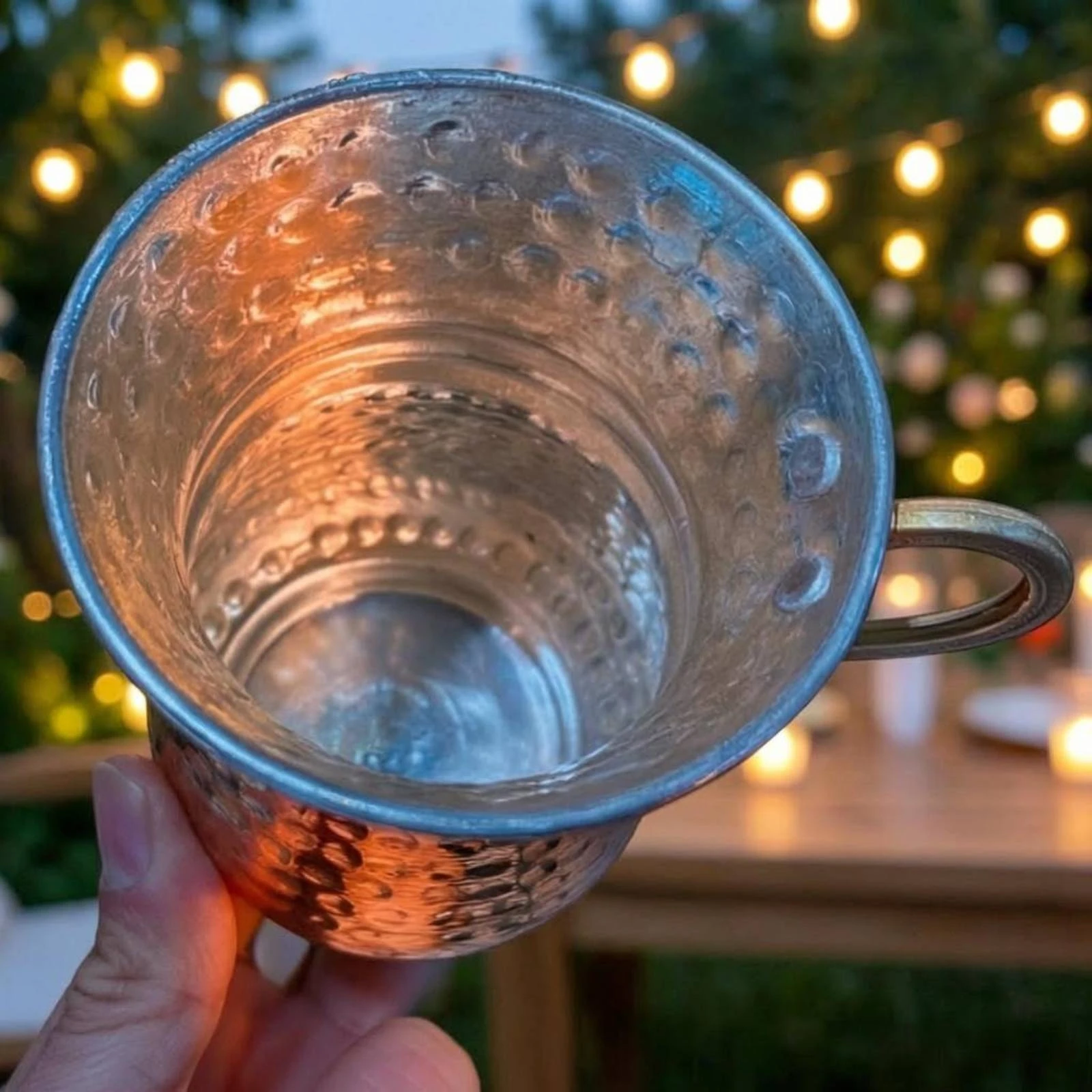 Metal Cup with Handle Flared Rim Hammered Metal Cup Hammered Copper Mug Sturdy Drinkware Lightweight