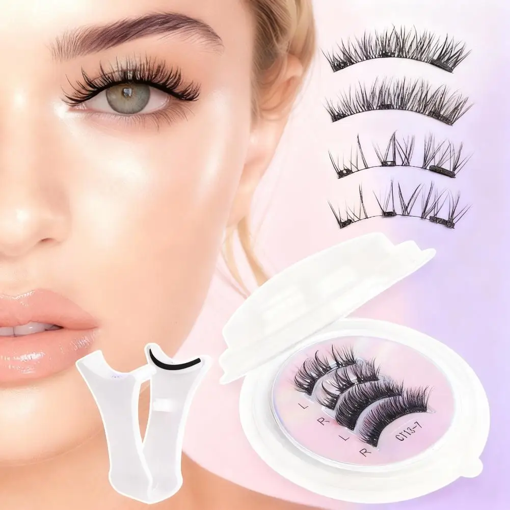 Magnetic False Eyelashes Set 2 Pairs European American Thick Hard Stem Fox Eye One Piece With Applicator & Storage Case