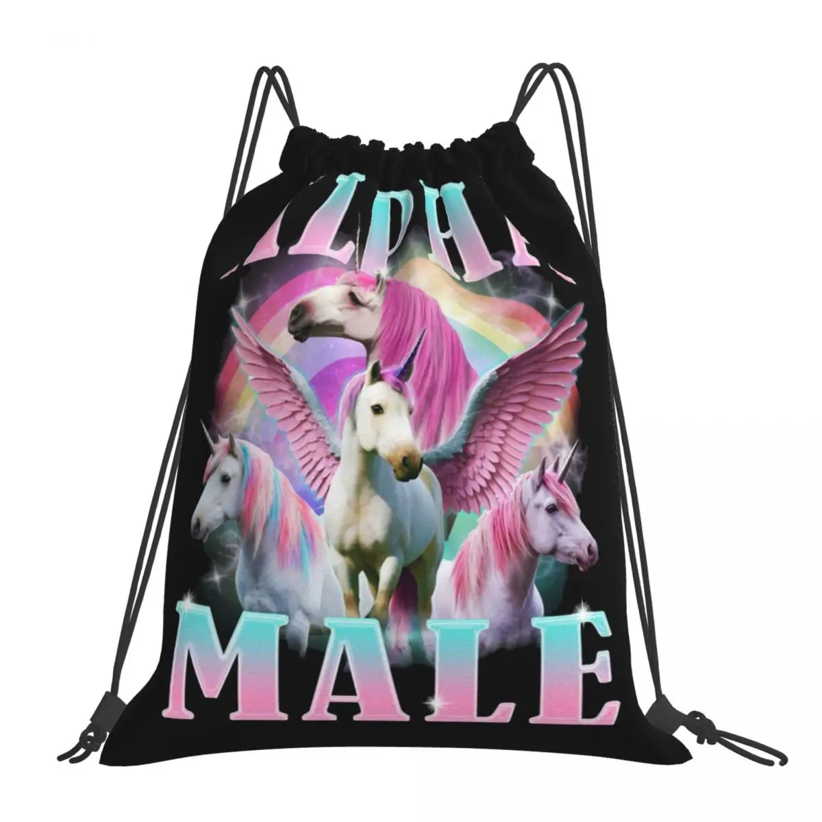 

Alpha Мужской Единорог Мем Рюкзаки Портативные сумки на шнурке Карманные спортивные сумки на шнурке Сумки для книг для мужчин и женщин Школьные