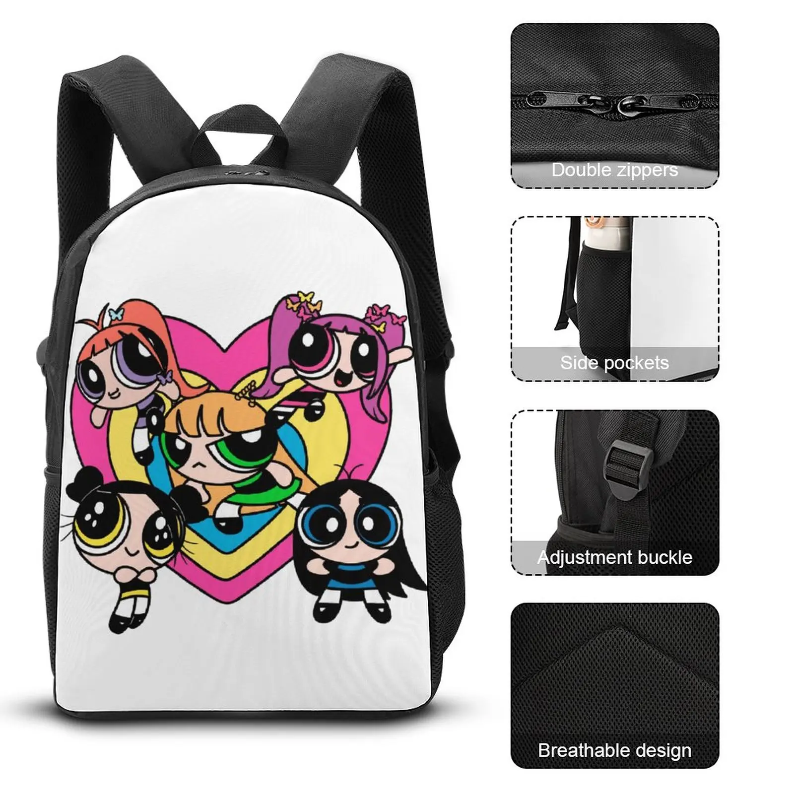 New Jeans Power Puff Girl Super Shy 6 Firm Cozy Infantry Pack 3 in 1 Set 17 Inch Backpack Lunch Bag Pen Bag  Sports Activities F