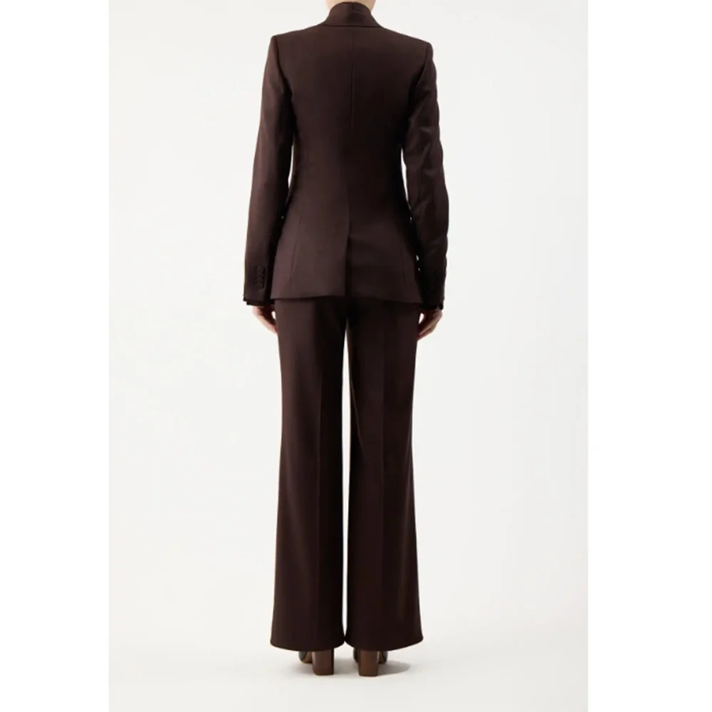 Classic Brown Women Suits Peak Lapel Double Breasted 2 Piece Jacket Pants New In Matching Sets Formal Office Daily Life Causal