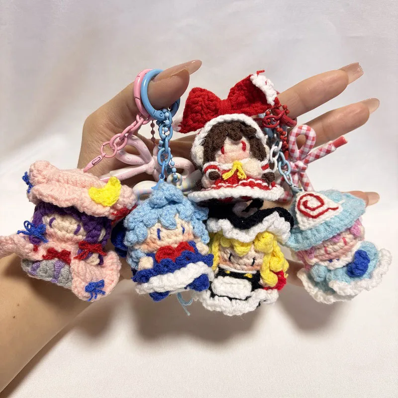 

Touhou Project Cirno Hakurei Reimu Saigyouji Yuyuko Kirisame Marisa Handmade Knitted Plush Toy Pendant Keychain Mini Keyring
