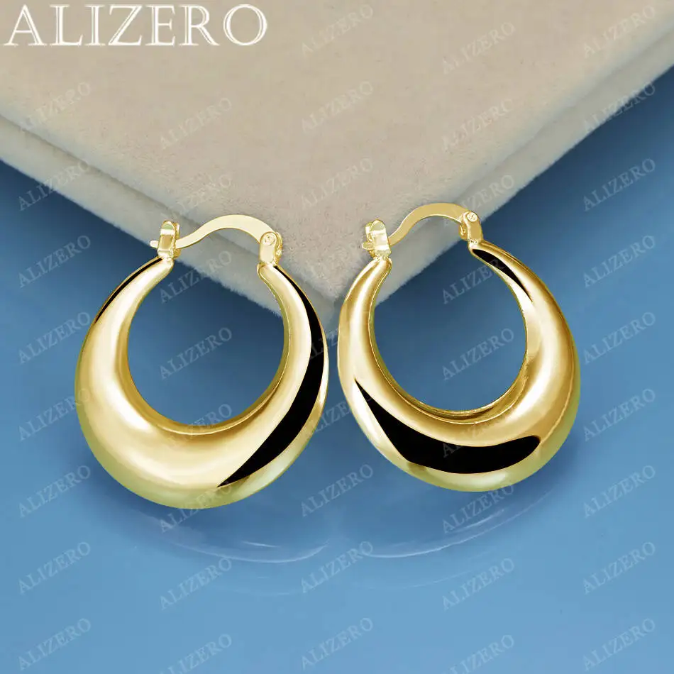 

ALIZERO стерлингового серебра 925 пробы, золото 18 карат, 30 мм, круглые серьги-кольца для женщин, модные аксессуары, очаровательные ювелирные изделия, подарок