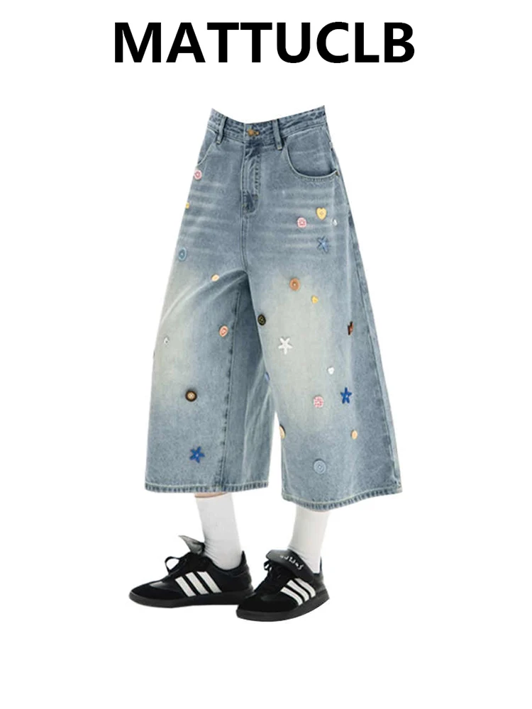 

2026 Summer Women American Retro Jorts Jean Shorts Denim Shorts Kpop Coquette Y2K 2000s Japanese Harajuku Calf-Length Pants New