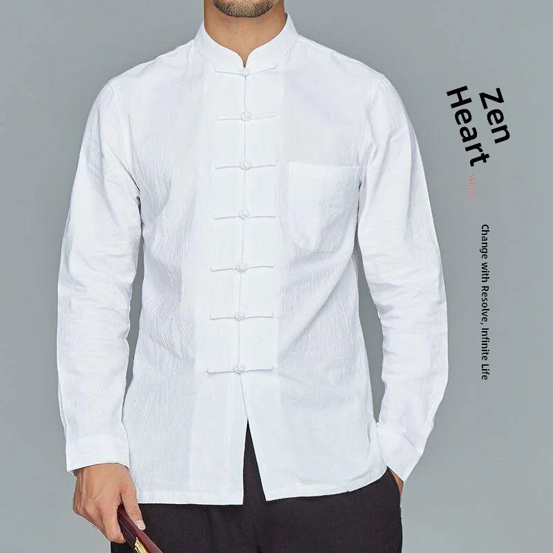 

Men's Cotton Linen Long Sve irt Stand Collar Traditional Chinese Sle Base irt Middle Youth Model Breathable Ciwalk