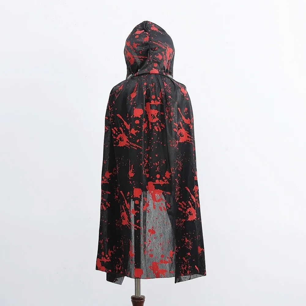 Disfraz creativo de Halloween con manchas de sangre, accesorios de Cosplay, capa de muerte a cuadros para fiesta de Halloween con gorra, capa de telaraña oscura divertida para niños