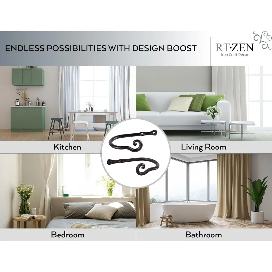 أربطة ستائر معدنية مزخرفة لغرفة المعيشة وغرفة النوم على طراز المزرعة مع ستائر من الحديد المطاوع باللون الأسود الكلاسيكي