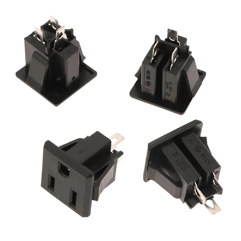 5pcs Black 15A 125V Copper American Japan Canada Mexico 3 Pin Elcectrical AC Power Socket Universal US Standard Industry Socket