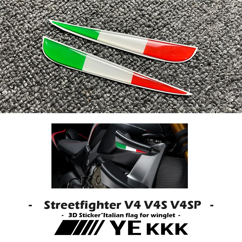 Tridimensional Italiano Tricolor Bandeiras Adesivos para Asas, 3D Winglet Flank Adesivo, Decalque para a Ducati Streetfighter V4S, Novo