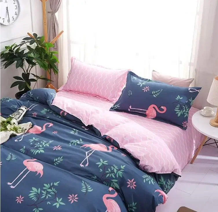 

Pink Flamingo Floral Print Duvet Cover Set King Queen Single Comforter Cover with Pillowcases Microfiber Wild Animal Bedding Set