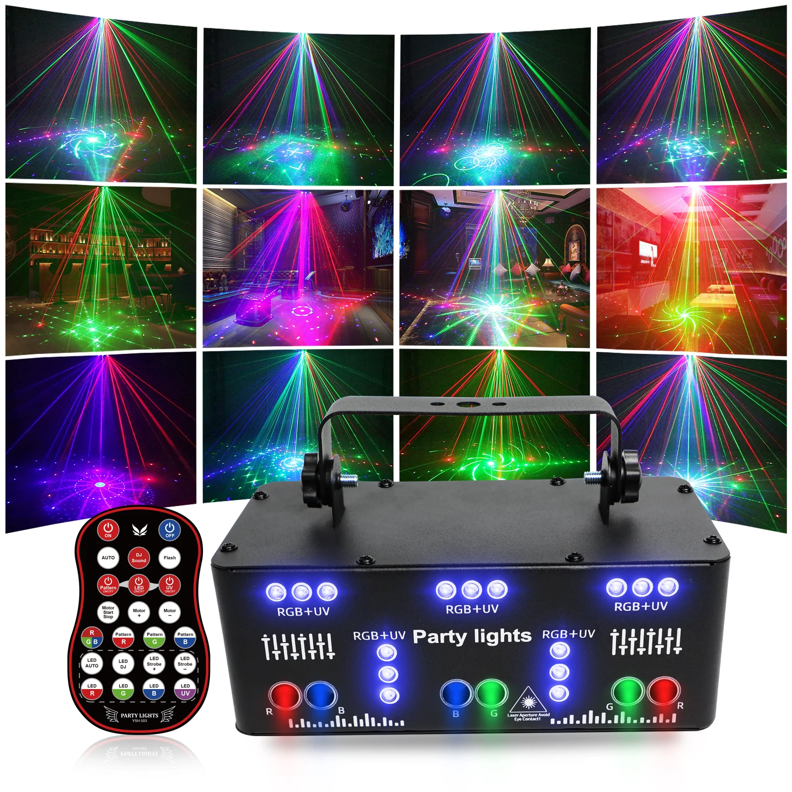 rgb led discoteca discoteca padroes de feixe estagio laser luz projetor rgb uv led strobe som festa ferias lampada casamento 21 olho 01