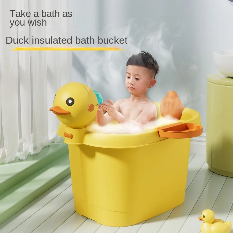 Large Thickened Plastic Baby Bathtub for Children, Load-Bearing Bathroom Bucket, Small Yellow Duck