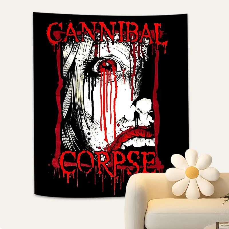 

1pc tapestry Cannibal Corpse Band-Inspired Horror Tapestry Blood-Red Design Wall Hanging for Bedroom Living Room Halloween Decor