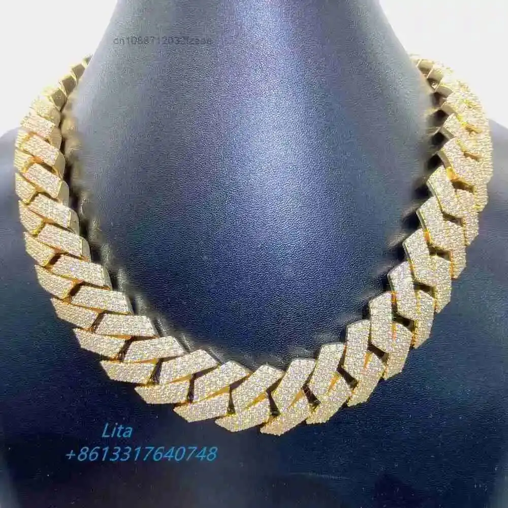 Luxury Miami Pass Diamond Tester Vvs Moissanite Diamond Hand Setting 925 Sterling Silver Wholesale Cuban Link Chain.