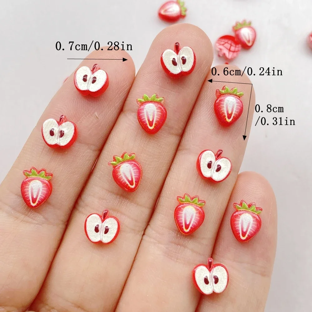 50Pcs Cute Mini Fruits Strawberry, Apple Resin Nail Art Art Rhinestones DIY Craft For Nail Decorations 3D Decorations Jewelry