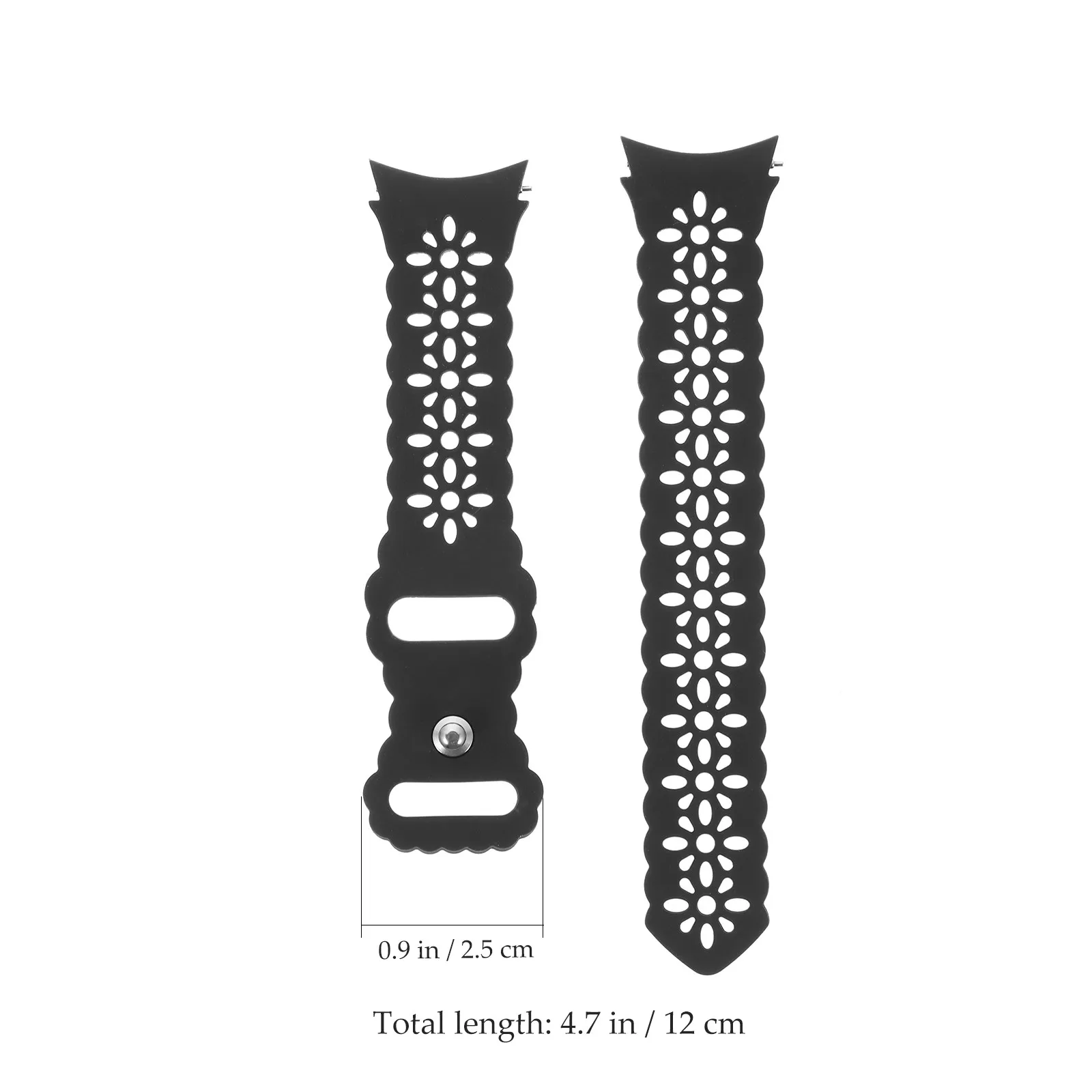 Black Silicone Watchband Replaceable Soft Breathable Comfortable Hollow Out Lightweight Stylish for Women Cocktail Gala Wedding